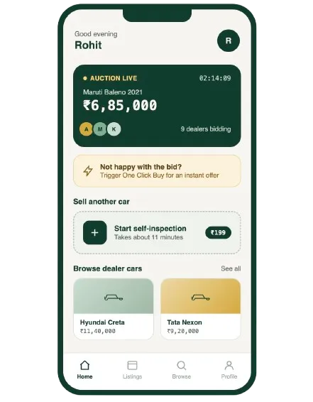 CarFriend live auction screen on a phone
