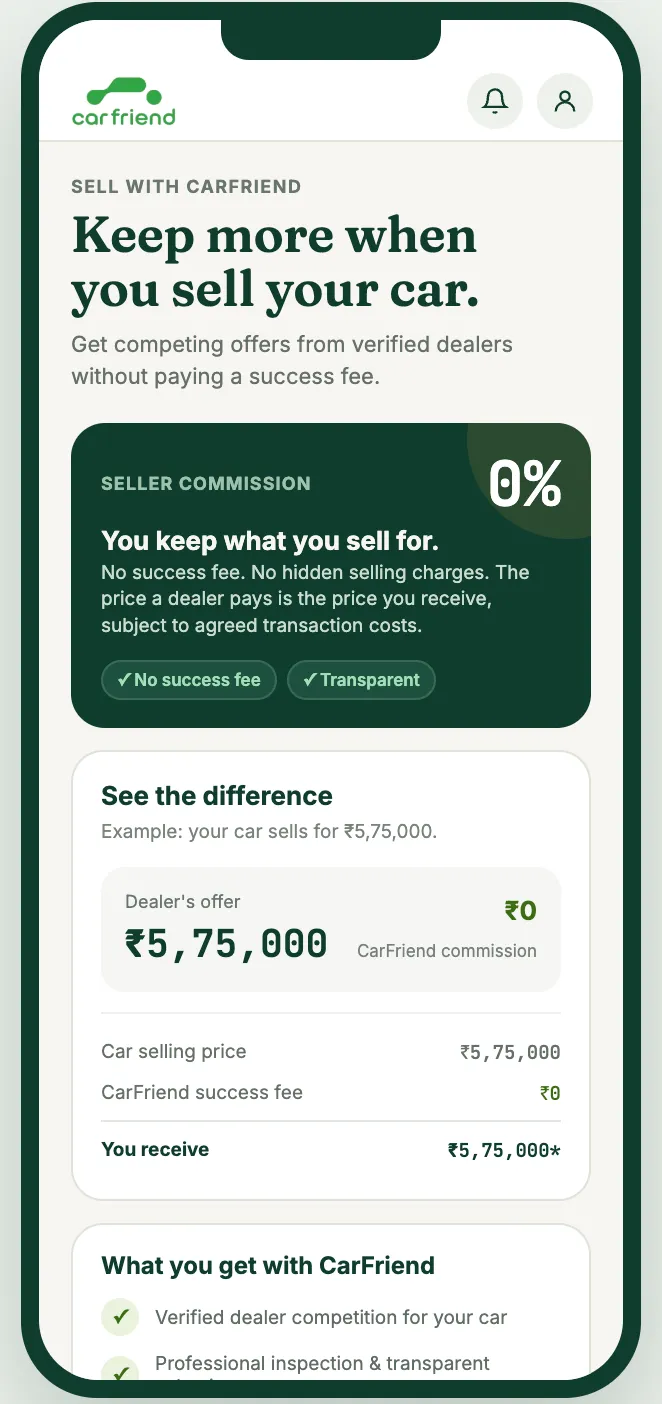 Zero commission screen showing you keep what you sell for